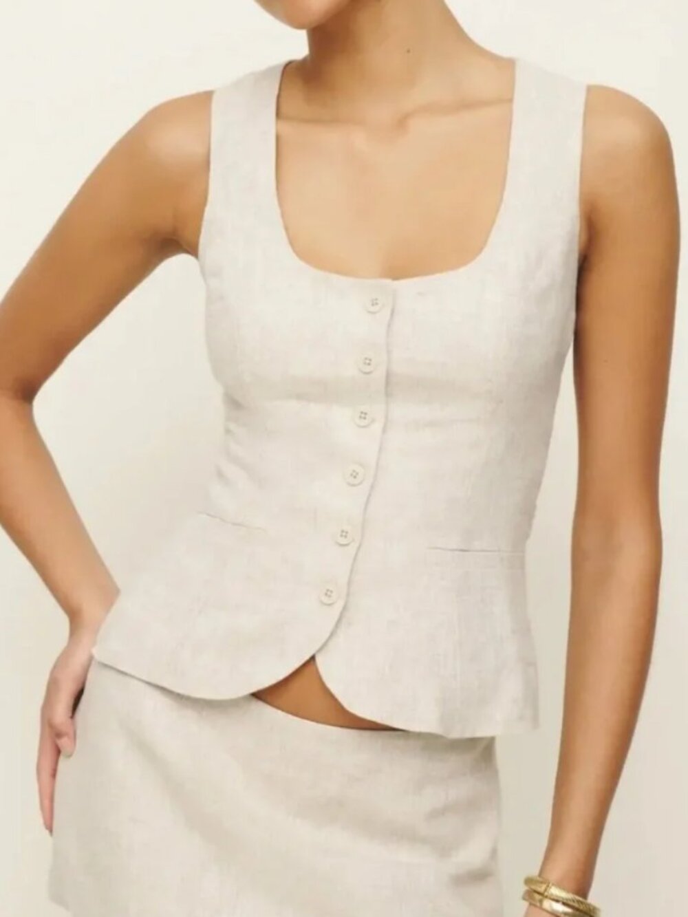 Reformation Delanie Linen Top in Oatmeal size New